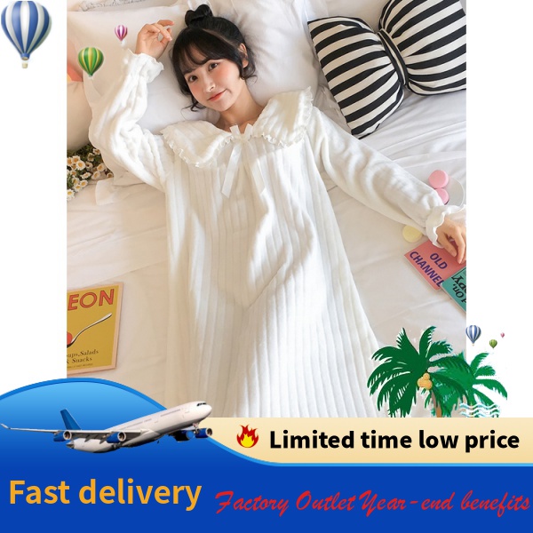 {Nightgown} Đầm Ngủ Flannel Dày Dặn Dài Trung Bình Ngọt Ngào Thời Trang Công Chúa Thu Đông Cho Nữ