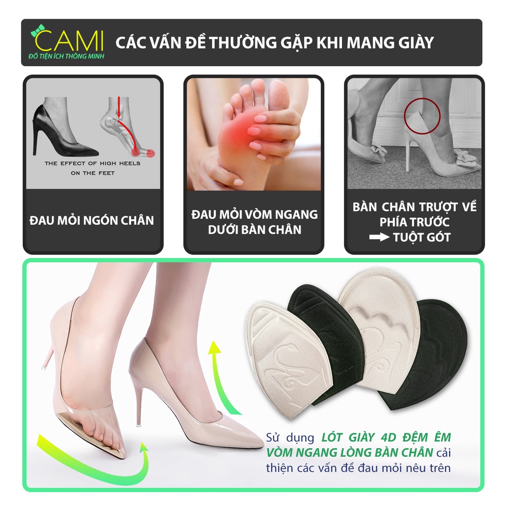 Lót giày EVA 4D 2 tác dụng bảo vệ vòm ngang bàn chân và các ngón chân dùng cho nam nữ - Cami - V01CMPK181