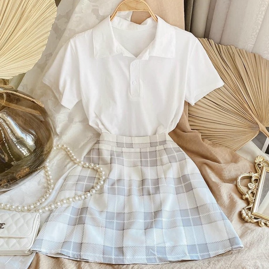 Set áo 3 món xinh xắn 💖FREESHIP💖 áo polo kèm áo gile mix chân váy chữ A AD99 | BigBuy360 - bigbuy360.vn