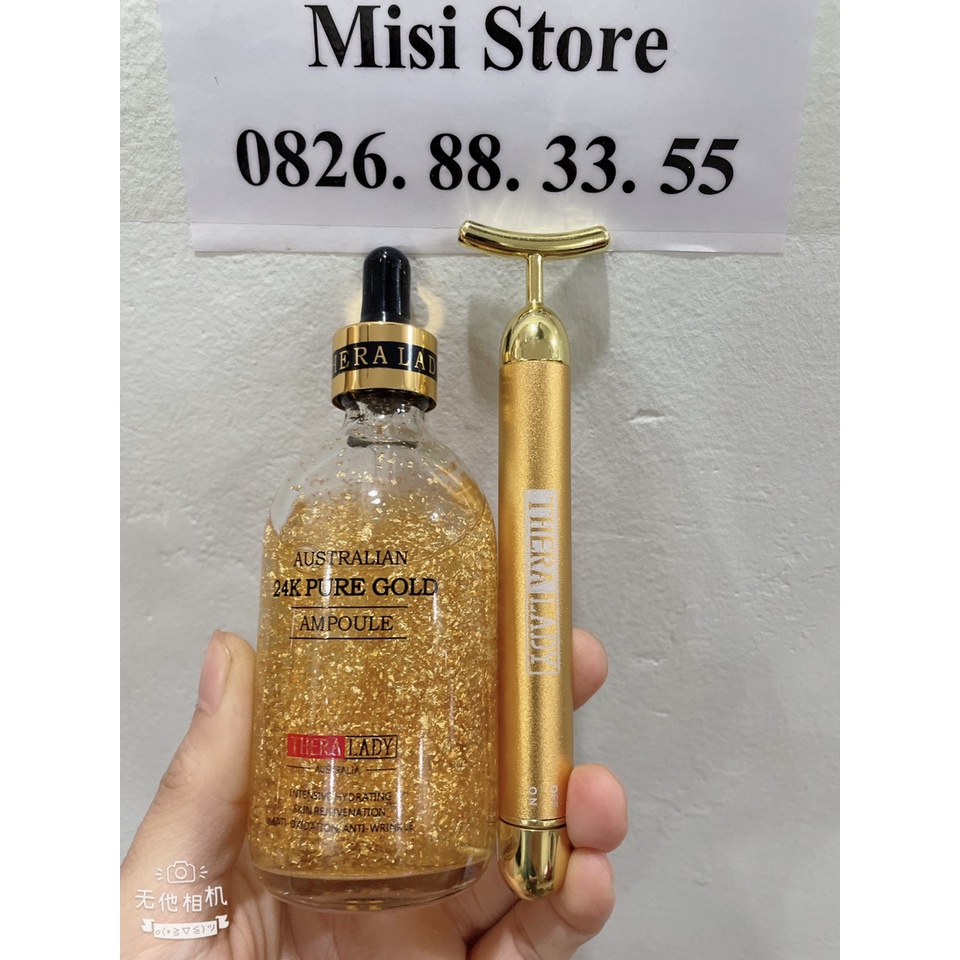 Serum vảy vàng 24K Pure Gold Ampoule Thera Lady 100ml + thanh lăn Beauty Bar 24K