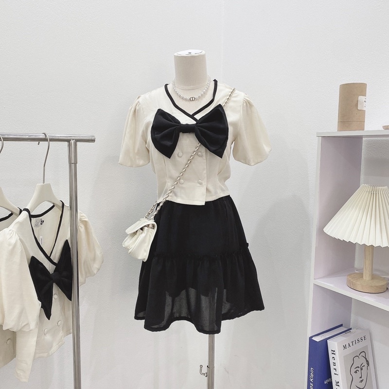 Set tơ baby bộ đũi lạnh nơ cổ cách điệu-Minxy shop