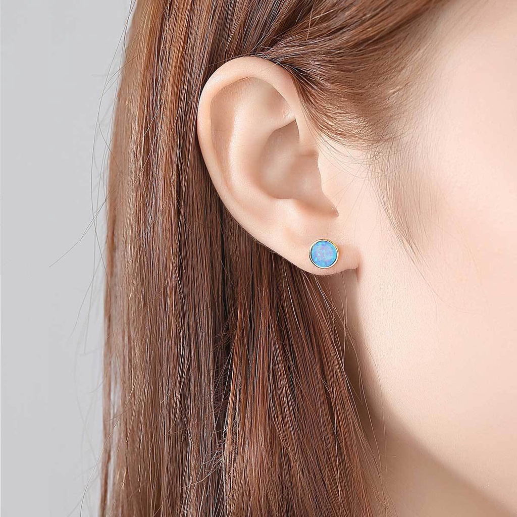 Bông tai Nữ Bạc S925 tròn xinh đính đá xanh pha lê cao cấp B2707 - Bảo Ngọc Jewelry