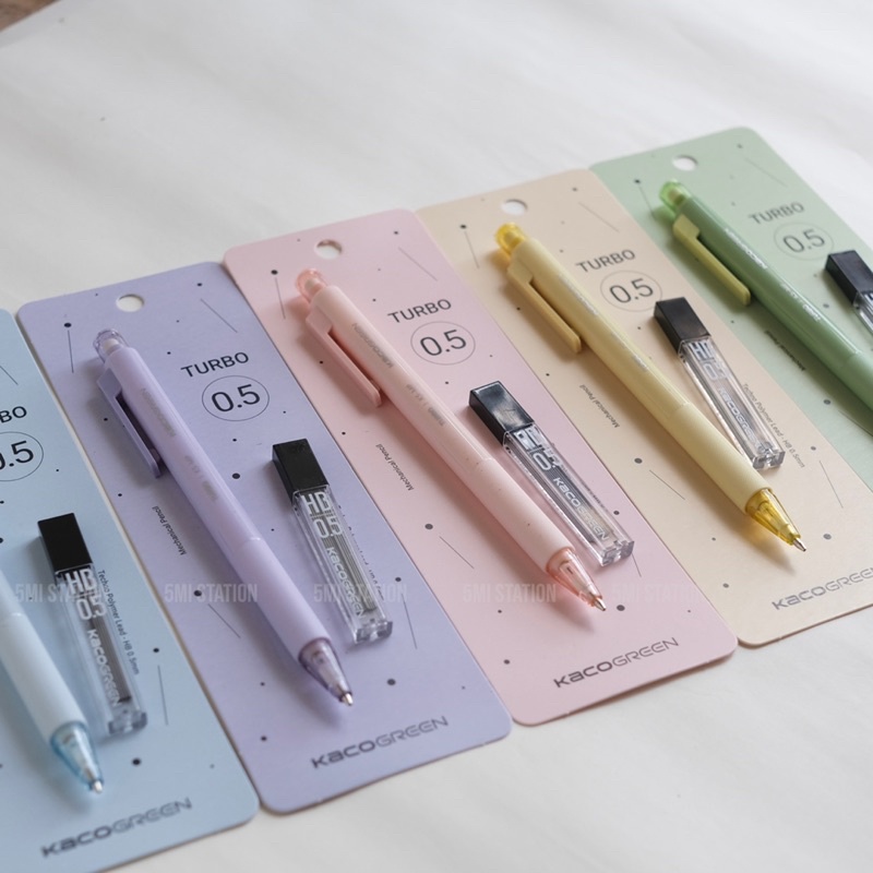Bút Chì Bấm Cơ Học Kaco Turbo Ngòi 0.5mm Kèm Hộp Ngòi HB Chống Gãy Chất Lượng Cao Màu Pastel