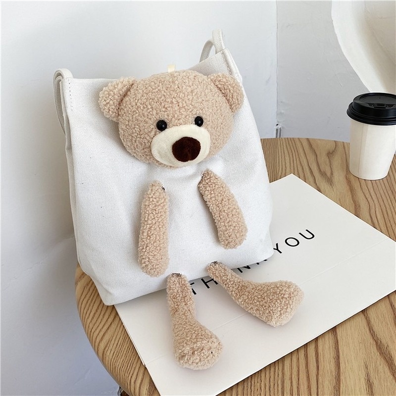 Túi đeo vai IELGY vải canvas in hình gấu thời trang mùa hè dành cho nữ