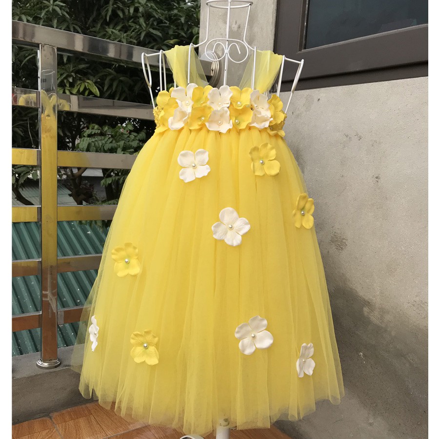 Váy tutu cho bé ❤️FREESHIP❤️ Váy tutu vàng tú cầu trắng vàng cho bé gái