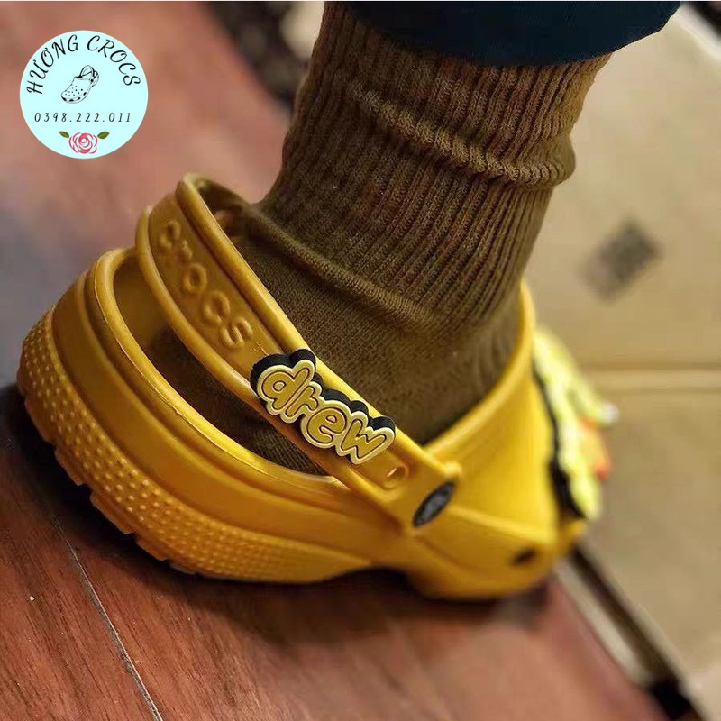 [HÀNG SẴN] Dép sục Croc.s Drew House màu vàng cao cấp, Cross Justin Bieber with drew cho nam nữ
