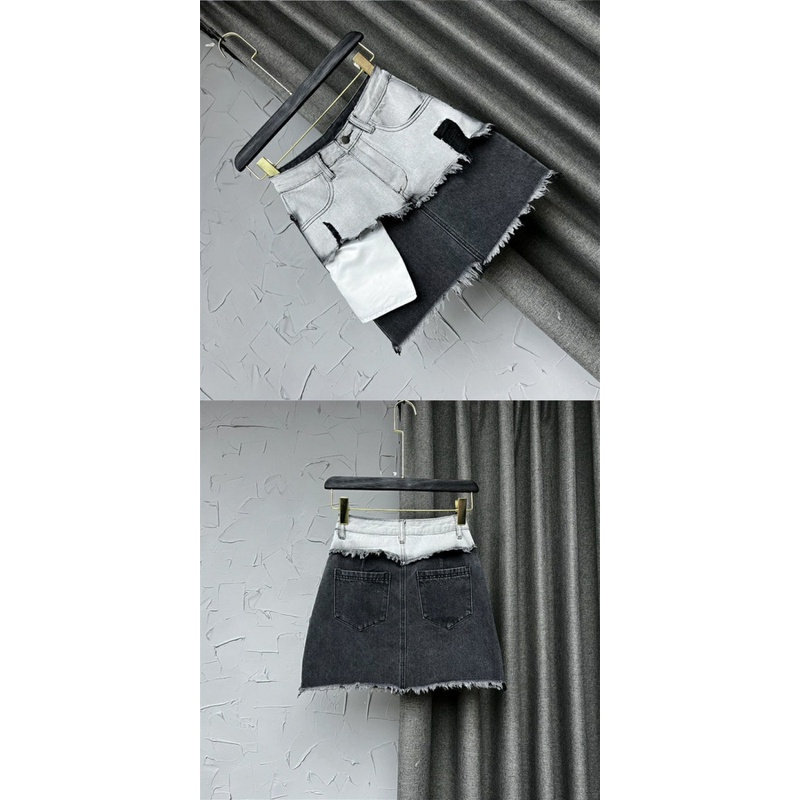 Chân Váy Chữ A Phối Lông Màu Sắc Tương Phản Thời Trang Cho Nữ