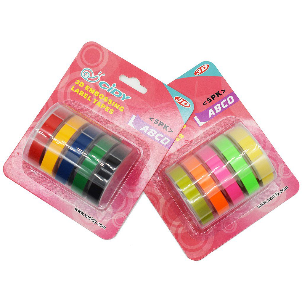 Bộ 5 Cuộn Băng Dập Nổi 3D Cho Máy In DYMO MOTEX 9mmx3m
