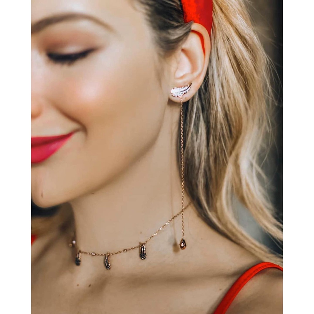 Dây Chuyền Swarovski, Vòng Cổ Nữ Dáng Chocker Lông Vũ Đen Dây Vàng Hồng Cao Cấp Fullbox -Thien_nga_viet_nam