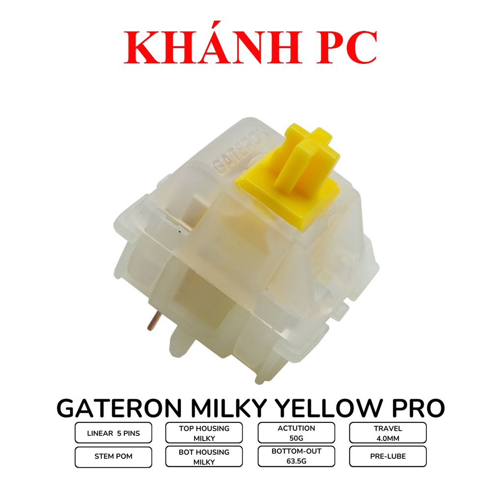 Switch Gateron Milky Yellow Pro Switch 5 PIN Switch dùng cho bàn phím cơ