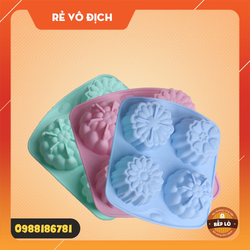 Khuôn silicon 4 bông hoa làm bánh Trung Thu rau câu bánh Pudding CHẤT LƯỢNG GIÁ TỐT