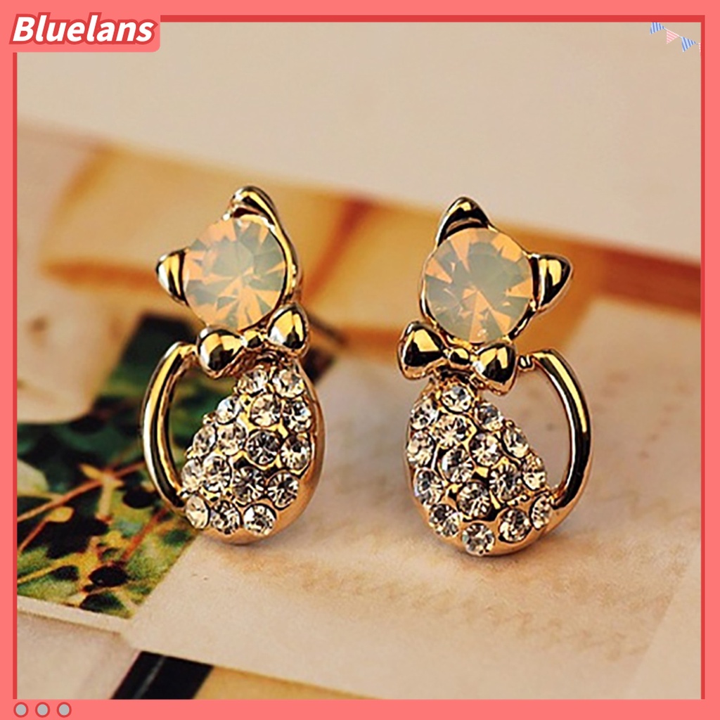 Đôi khuyên tai thời trang đính đá nhân tạo thiết kế hình mèo độc đáo