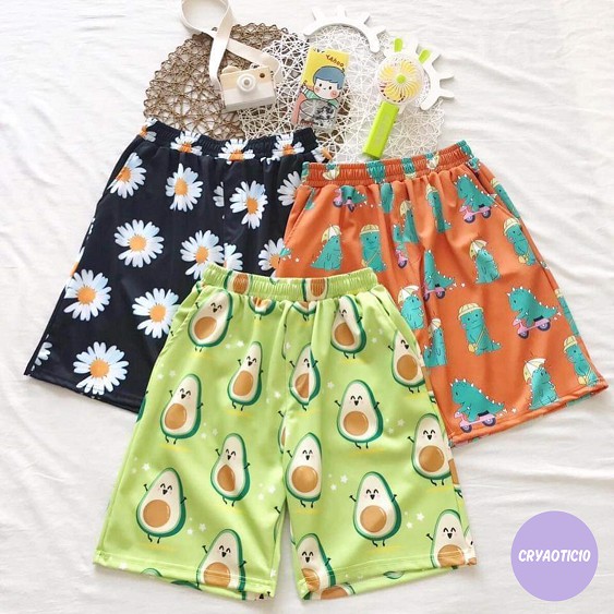 Quần short ngắn thun hoa cúc kì lân bơ Avocado Daisy cartoon unisex