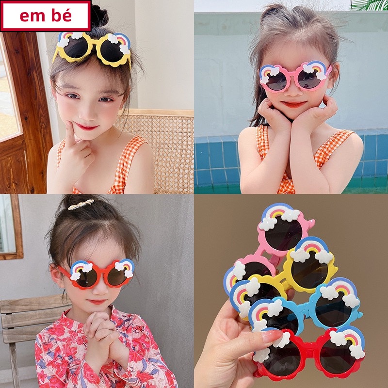 Kính mát cầu vồng cho bé 2-9 tuổi, chống tia UV400, chống bụi- mã H1586 màu Hồng phấn