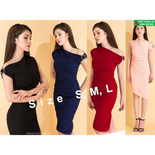 Đầm ôm body cổ xeo cách điệu đính khoen vai đầy sang trọng - AV5696