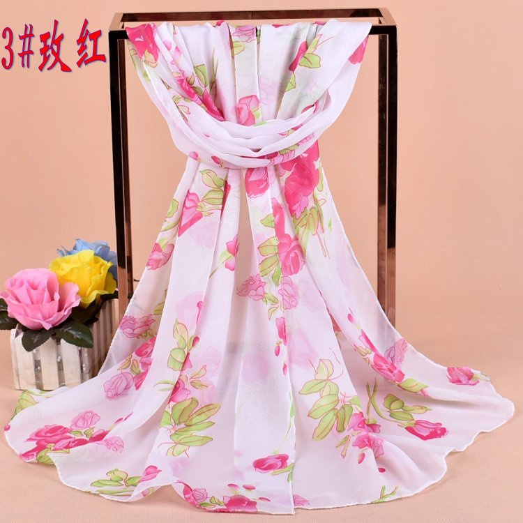 Khăn Choàng Vải Lụa Chiffon Dáng Dài Chống Nắng Đi Biển Đa Năng In Họa Tiết Tươi Mới Phong Cách Hàn Quốc Cho Nữ