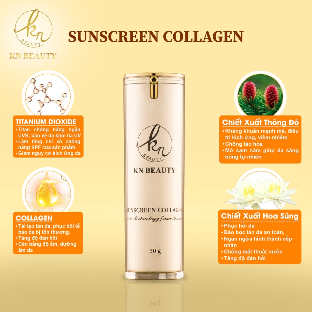 Kem chống nắng Sunscreen Collagen KN Beauty 30g SPF 50+ tặng quà mini