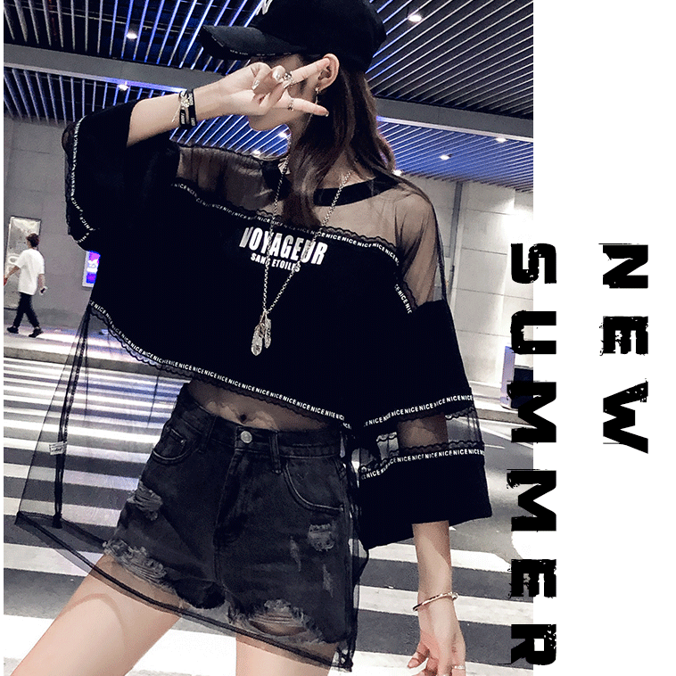 Áo Thun Tay Lỡ 3 / 4 Phong Cách Hip Hop Thời Trang Cho Nữ