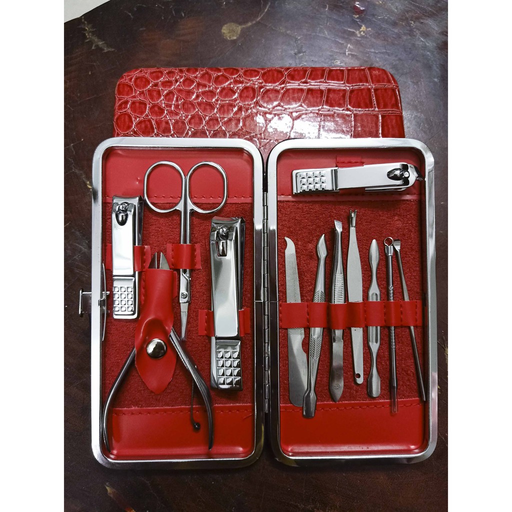 💞HỘP LỚN 💞 Bộ 12 món Kiềm Cắt, Bấm Móng Tay , Lấy Ráy Tai , Que Nặn Mụn , Kéo Tỉa Lông Mày Inox 12 món