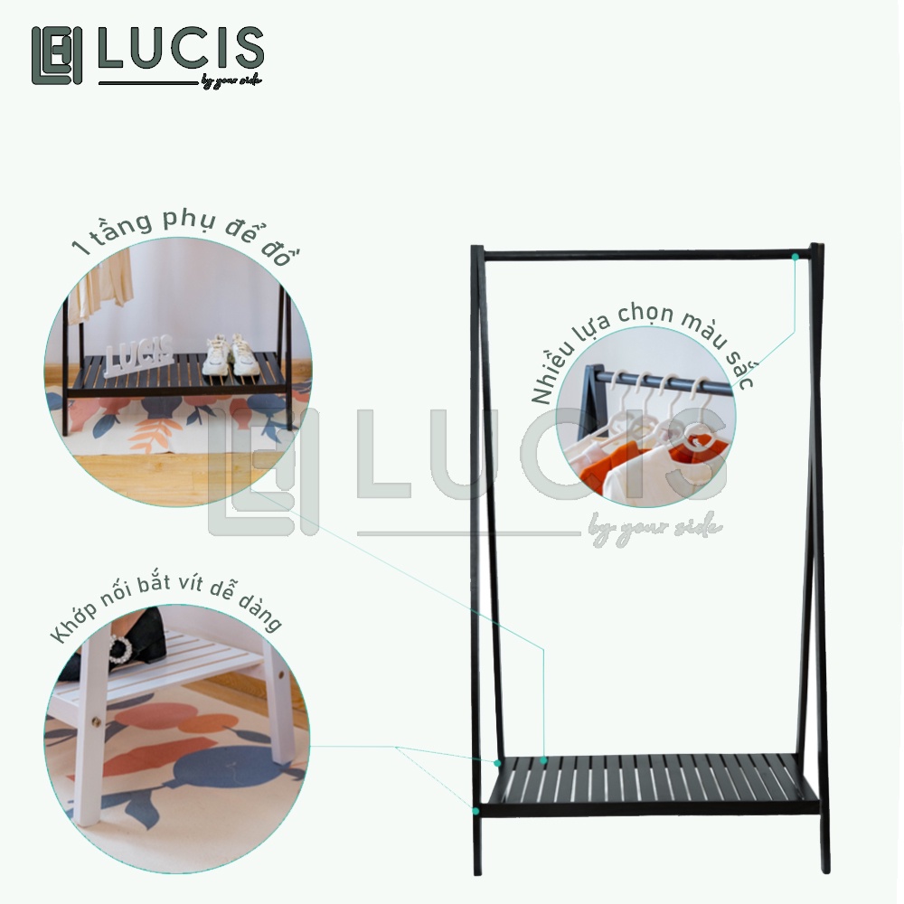 Kệ treo quần áo chữ A 1 tầng màu đen LUCIS size 80cm đa năng phong cách Hàn Quốc