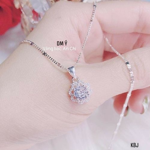 Dây chuyền nữ mặt hoa đá chuẩn bạc ta sáng đẹp, Anchi jewelry