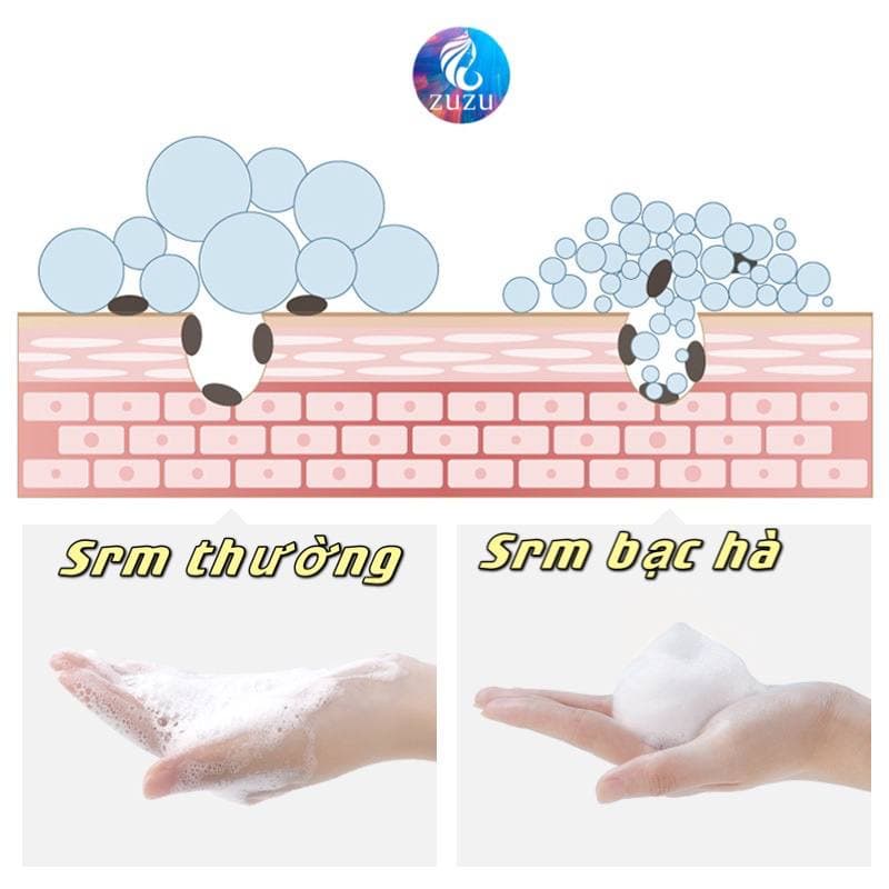 Sữa Rửa Mặt Kiềm Dầu, Sữa Rửa Mặt Tạo Bọt Cho Da Dầu Bạc Hà  - Đầu cọ sillicon sạch gấp 10 lần