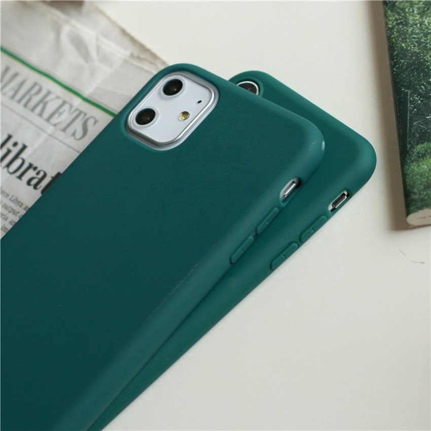 BR Ốp điện thoại TPU dẻo mặt nhám màu xanh lá cây đậm thời trang cho IPHONE 12 11 PRO XS MAX XR X 8 7 6S 6 PLUS SE 5 5SS