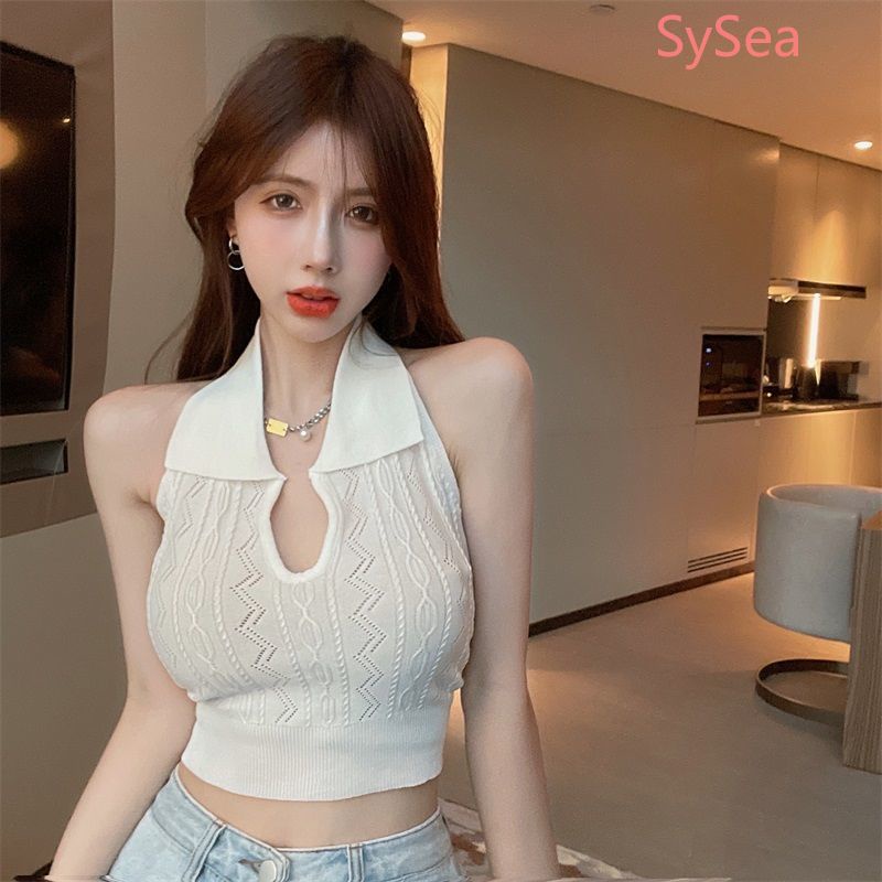 Áo Hai Dây Dệt Kim Cổ Bẻ Quyến Rũ Thời Trang Hè Cho Nữ