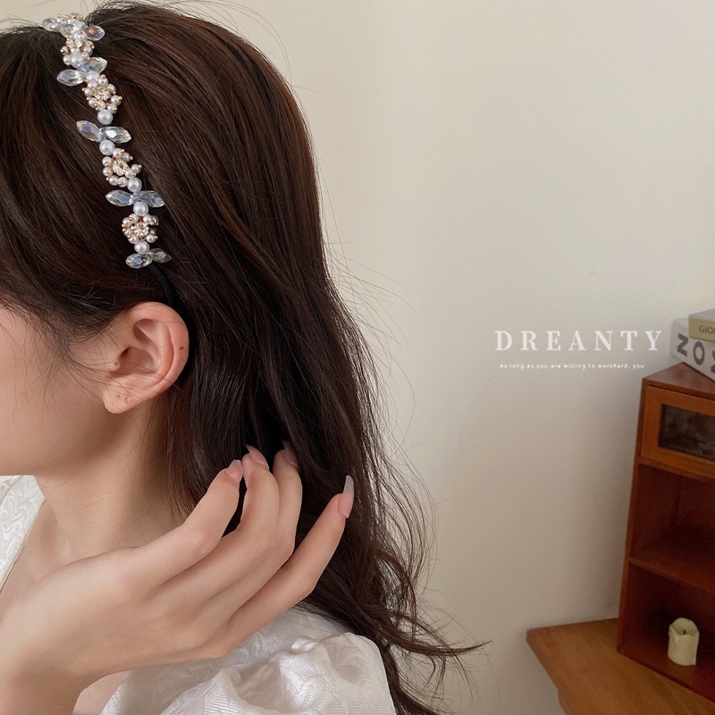 Băng Đô Cài Tóc Hai Lớp Hình Hoa Đính Đá Pha Lê Phong Cách Hàn Quốc Thời Trang Ngọt Ngào