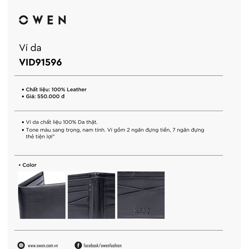 Ví nam da bò Owen màu đen VID91596 có hộp