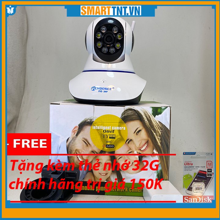 Camera wifi Yoosee chuẩn 3 râu Full HD soi đêm có màu tặng kèm thẻ nhớ 32G