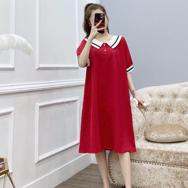 Đầm bầu thời trang thiết kế cổ bèo MB26 chất đũi hàn freesize từ 45 đến 70kg