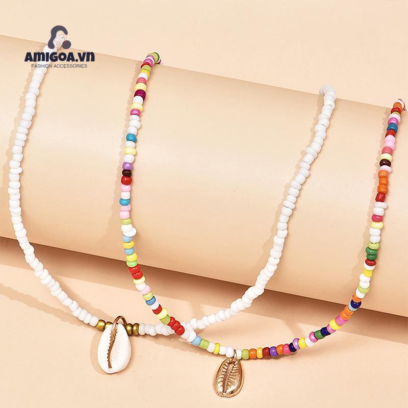 ✨✨Set 2 Vòng Cổ Choker Hạt Nhiều Màu Sắc Phong Cách Bohemian Thời Trang Mùa Hè Dành Cho Nữ
