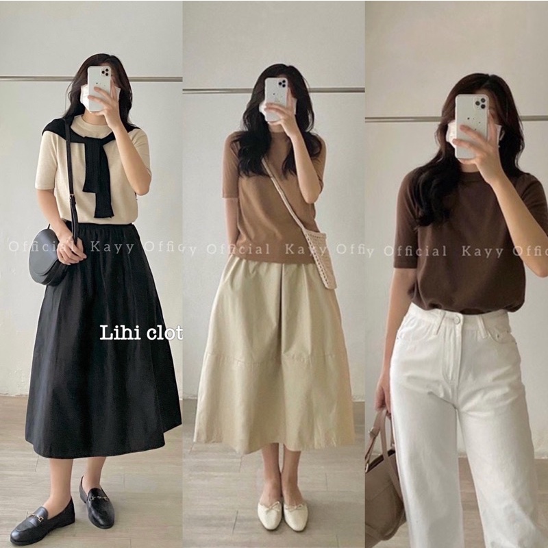 Áo len mịn cộc tay cổ tròn