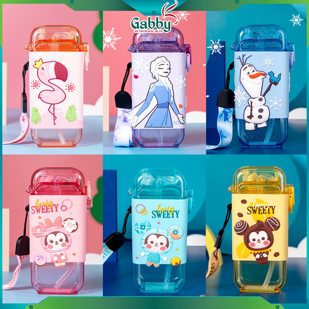 BÌNH NƯỚC DÂY ĐEO 280ML (Hình Elsa/ Olaf/ Mickey/ Tsum/ Hồng Hạc/ Hươu/ Ngựa Vằn)