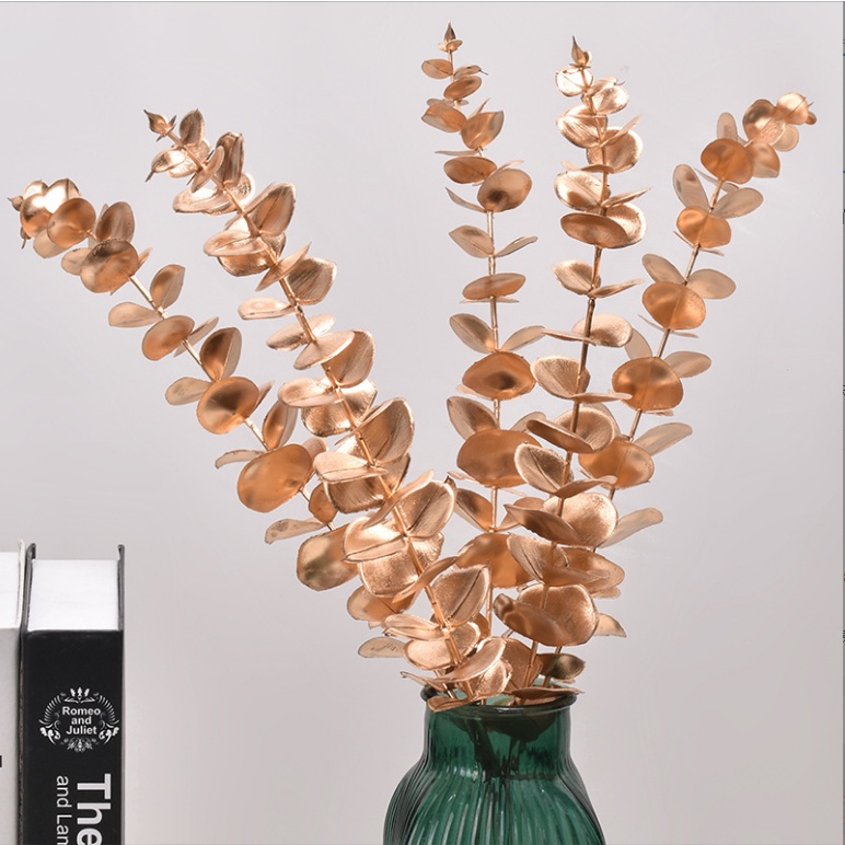 Cành lá táo nhũ vàng đồng 48cm trang trí nhà cửa , phụ kiện chụp ảnh
