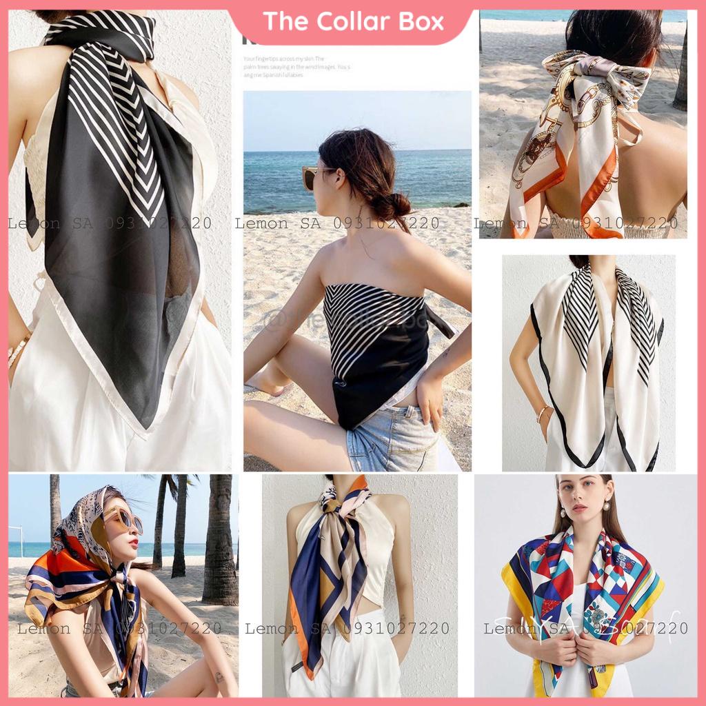 Khăn choàng cổ vuông làm áo thắt nơ làm áo xinh xắn turban bandana vuông size 90x90cm - 90TH1 The Collar Box