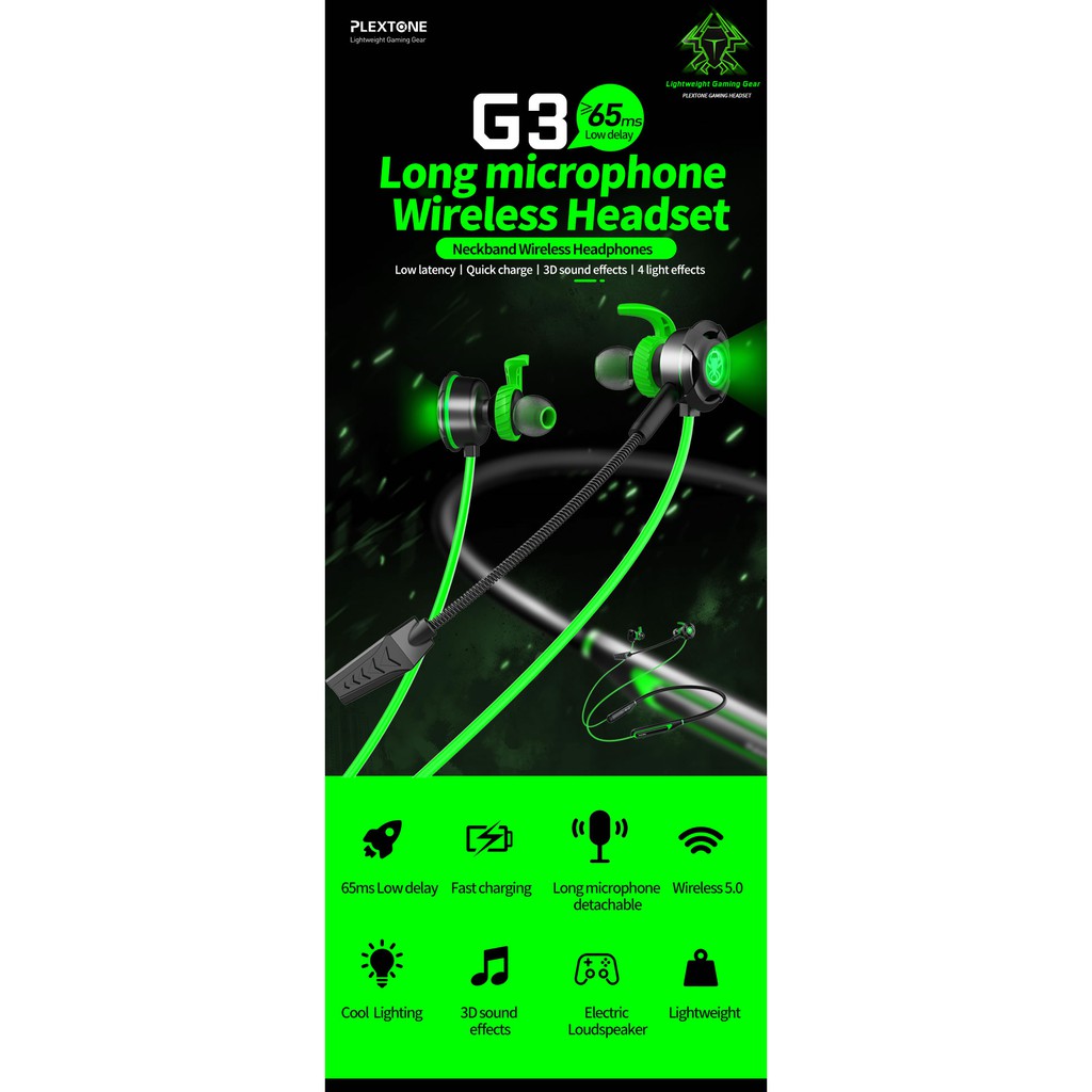 Tai Nghe Bluetooth Chuyên Game Plextone G3 - Có Đèn Led - Độ Trễ thấp 65ms - HD Mic - Hàng Chính Hãng