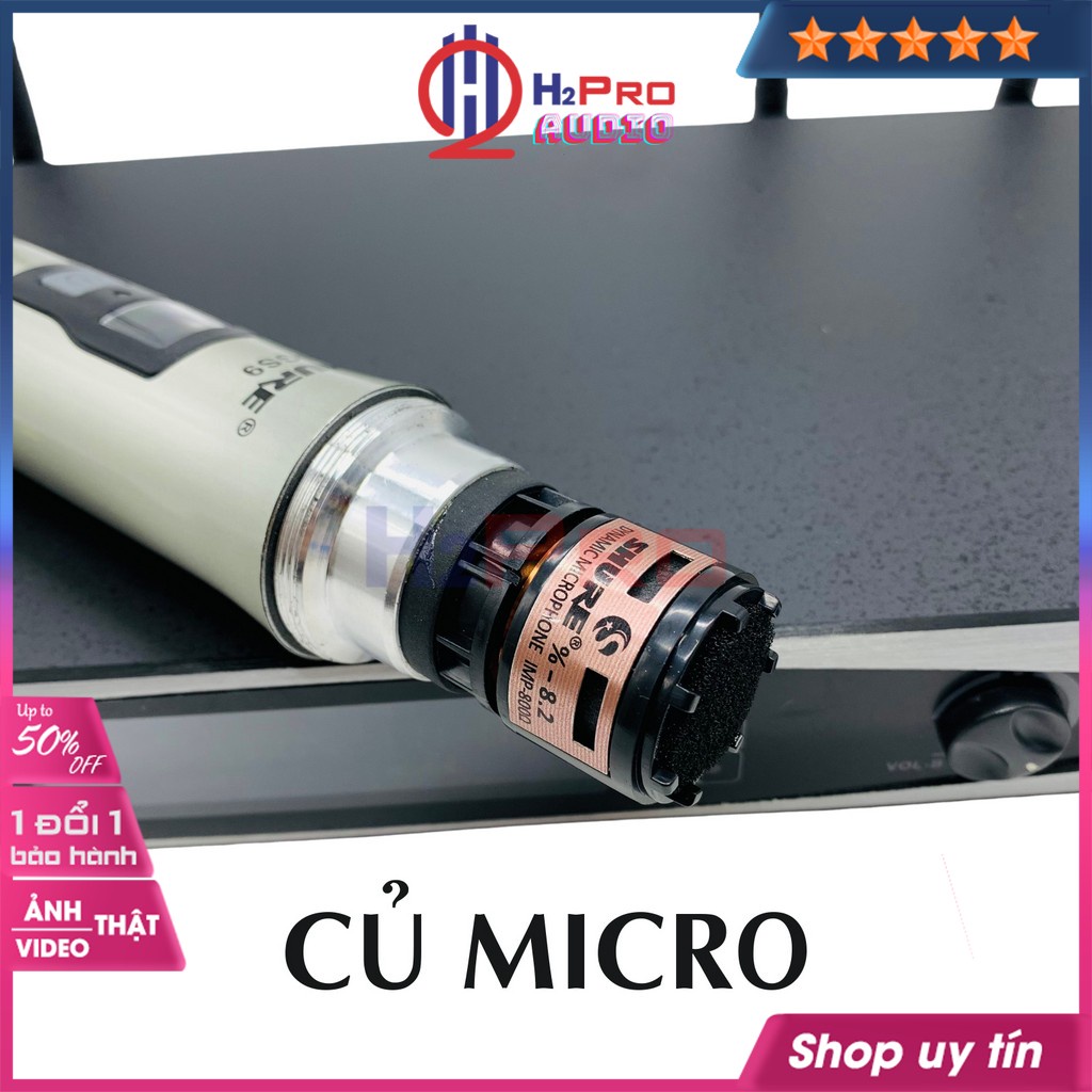 Đôi micro không dây Shure UGS9, micro karaoke không dây cao cấp 4 râu anten,quà 50k 2 chống lăn mic và 4 pin-H2pro tech