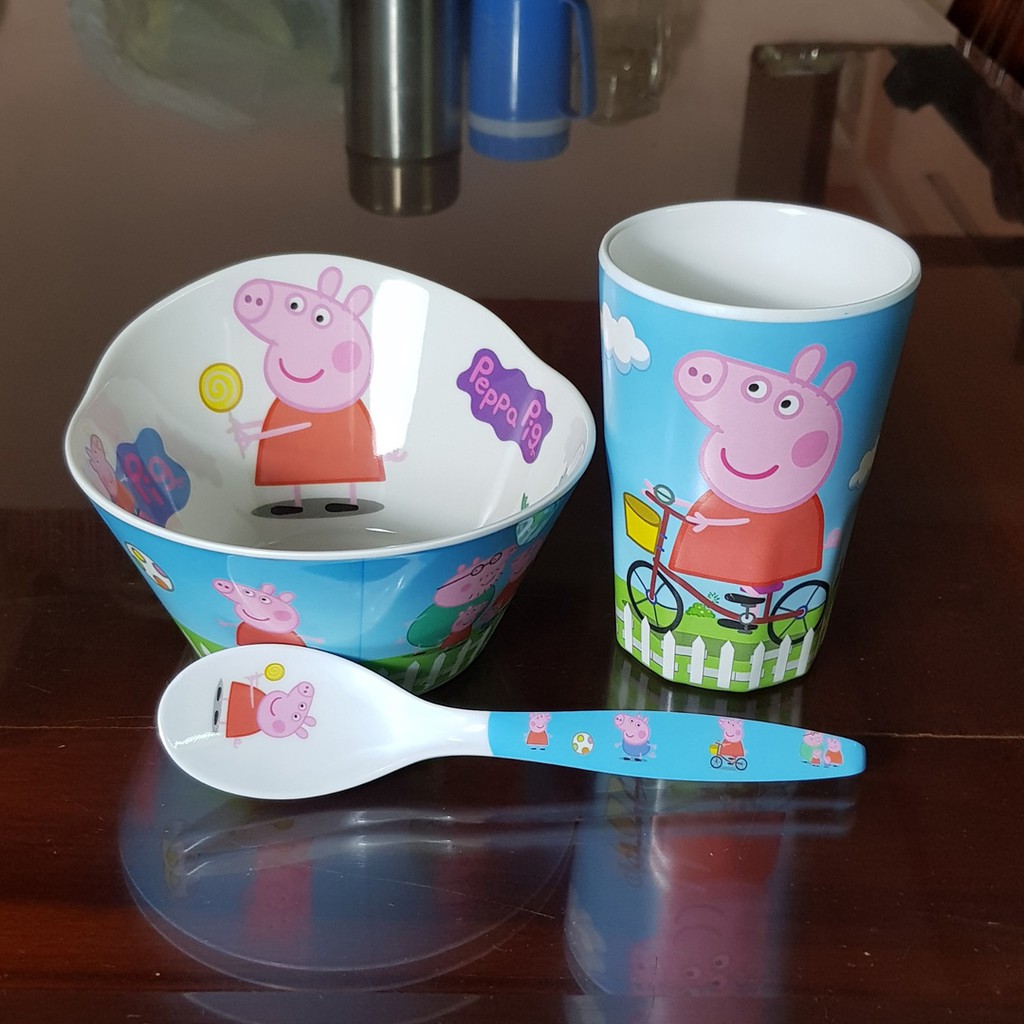 Bộ chén ăn, ly muỗng hoạt hình heo peppa pig cho bé