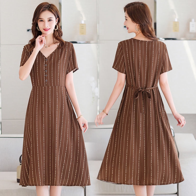 Đầm Cotton Lụa Tay Ngắn Dáng Rộng In Họa Tiết Thời Trang Mùa Hè Hàn Quốc Cho Nữ Trung Niên 30-40-50 Tuổi