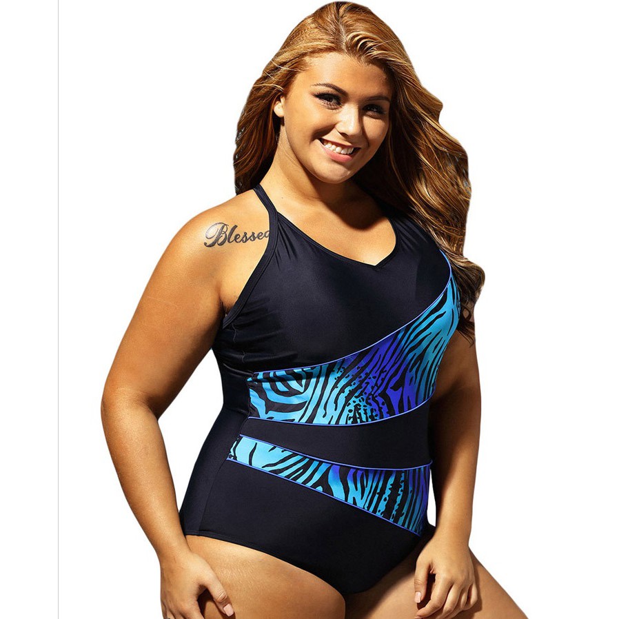 Monokini đen basic viền xanh óng ánh big size 70-75kg