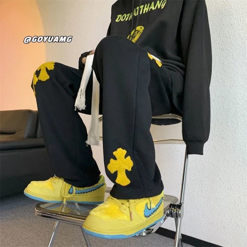 Quần Thể Thao Dây Rút Ống Rộng Màu Trắng Phong Cách Đường Phố Harajuku 2023 Mới Cho Nam Nữ