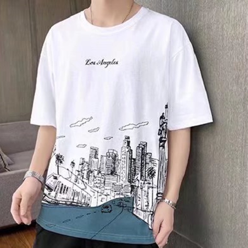 Áo thun tay lửng dáng rộng in họa tiết hoạt hình phong cách hip hop Hàn Quốc cho nam size M-3XL
