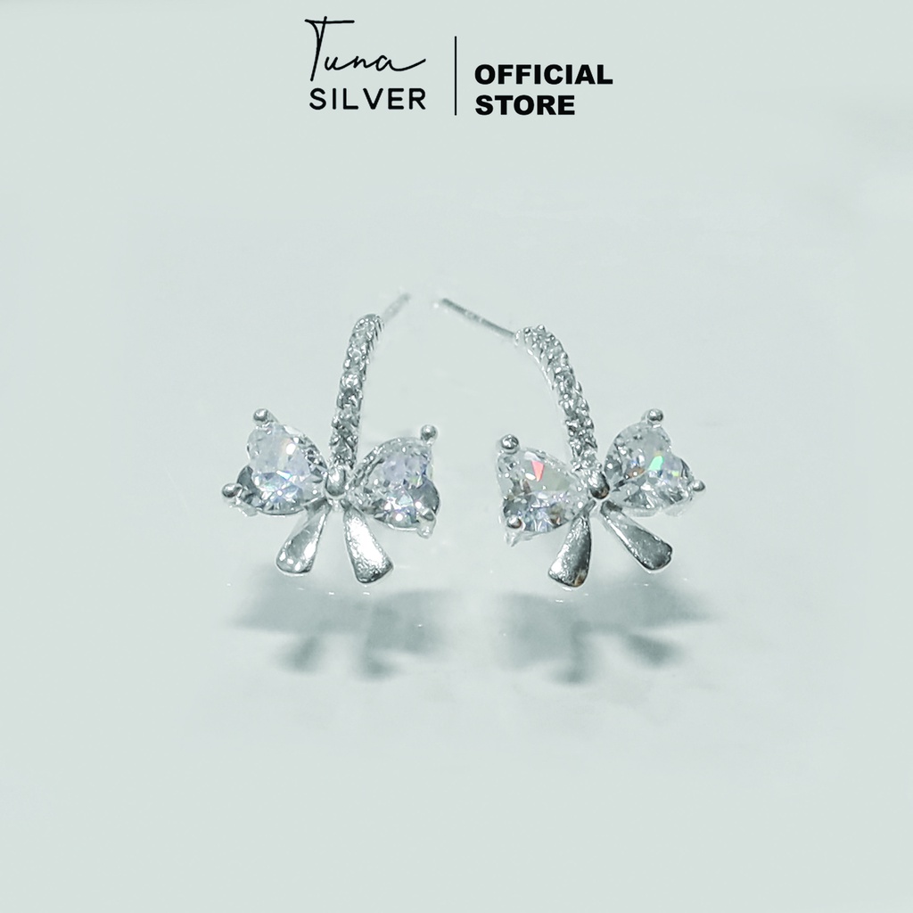 Khuyên Tai Bạc Nữ nơ xinh | Bông Tai Bạc cao cấp _ TUNA SHOP Trang sức bạc cao cấp _ Cam kết chuẩn Bạc