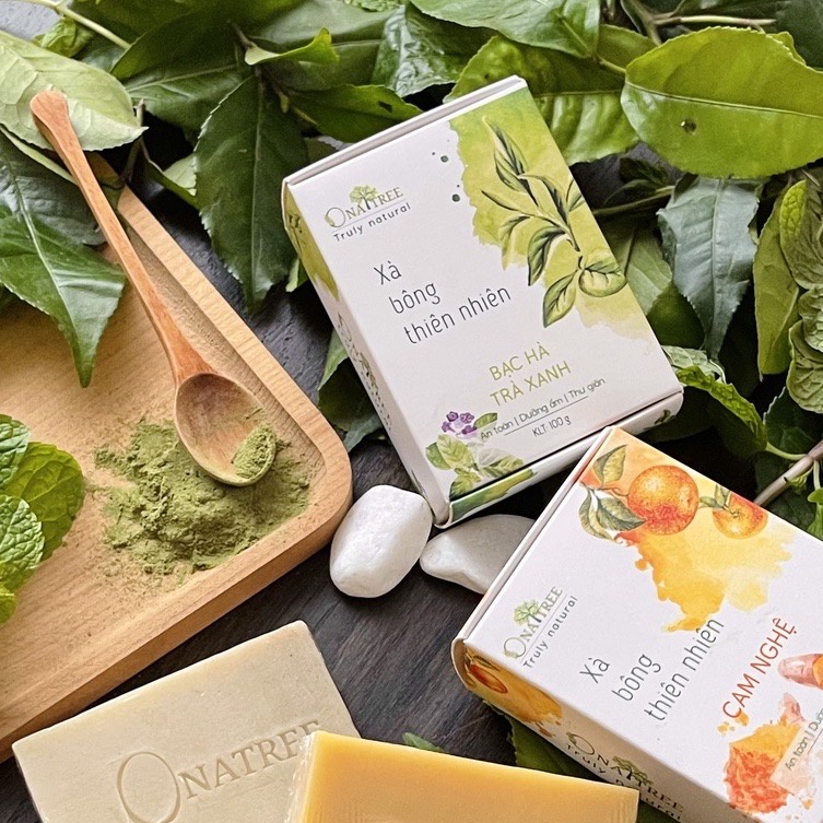 Xà Bông Thiên Nhiên ONATREE Trà Xanh Bạc Hà Dưỡng Ẩm Và Thư Giãn 100g