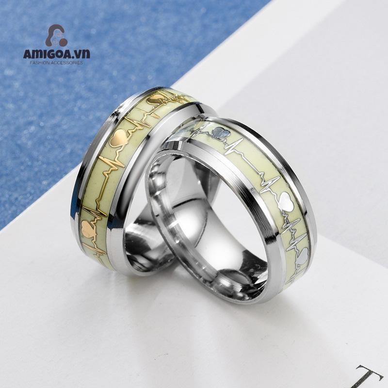 ✨✨Nhẫn Thép Titan Phát Sáng Trong Đêm Hình Nhịp Tim Dành Cho Cặp Đôi