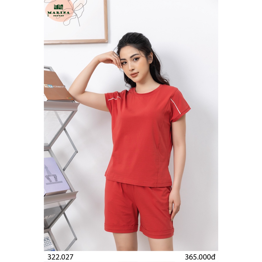 Đồ Bộ Nữ Mặc Nhà MARINA NGUYỄN, Thiết Kế Cổ Tròn, Tay Ngắn Độc Đáo, Vải Cotton Mềm Mịn, Thoáng Mát 322027