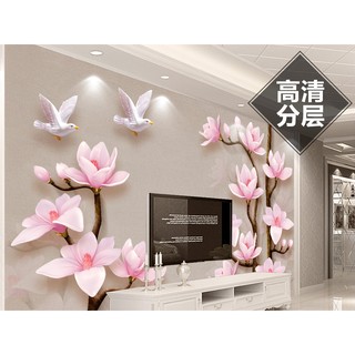 Tranh dán tường 3D tranh trang trí hoa đào BINBIN H85 (Có in theo yêu cầu)