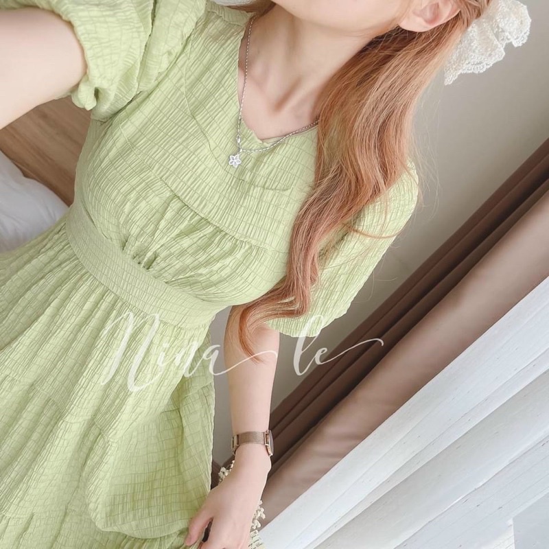Váy nữ xòe thiết kế cổ vuông tay bồng eo chun, đầm tiểu thư dáng xoè, đầm công chúa cổ vuông tay phồng DSs
